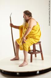 Drape Fighting with spear Man White Sitting poses - simple Overweight Short Grey Sitting poses - ALL Academic